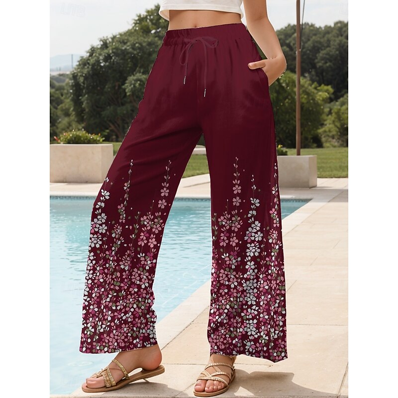 Women's Culottes Wide Leg Chinos Baggy Pants Vacation Vintage Fashion Full Length High Waist Floral Graphic Gradient Elastic Waistband Printing Soft Breathable Micro-elastic Formal Vacation Street4