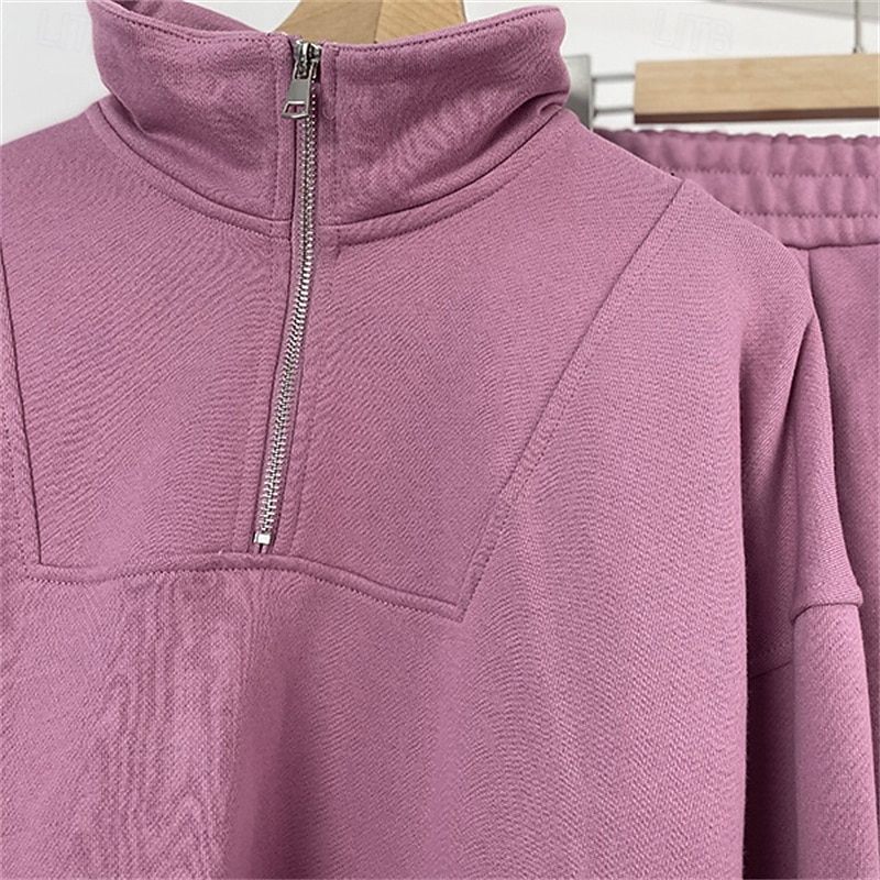 Women's Tracksuit Sweatsuit Activewear Set Pocket Solid Colored Clothing Suit Fall Black Ivory Gym Workout Sports Thermal Warm Windproof Soft Long Sleeve Sport Activewear Micro-elastic Regular Fit4