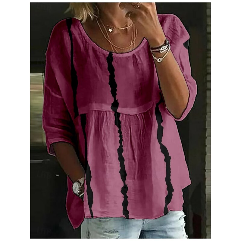 Women's Blouse Tie Dye Stylish 3/4 Length Sleeve Crew Neck Regular Tops Daily Holiday Print White Pink Wine Navy Blue Royal Blue Summer4