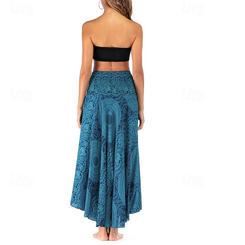 Women's Skirt A Line Swing Casual Boho Maxi High Waist Skirts Floral Print Micro-elastic Vacation Holiday Black Blue Orange Green Summer Polyester3