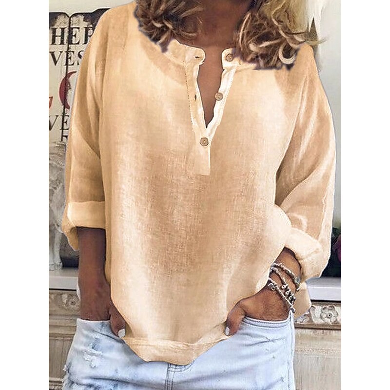 Women's Shirt Solid Color Plain Stylish Casual Long Sleeve V Neck Notched Neck Regular Tops Daily Buttons White Yellow Blue Purple Summer Spring4