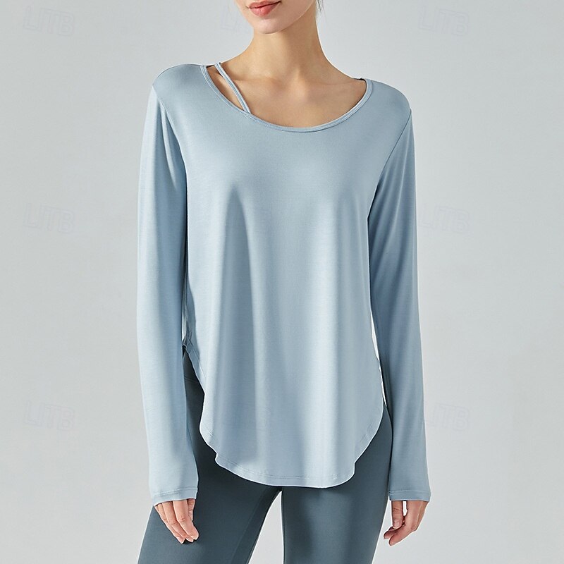 Women's Sports shirts Crew Neckline Skin Friendly Breathable Loose Long Sleeve Sports Solid Color Top For Pilates Dance Zumba Activewear