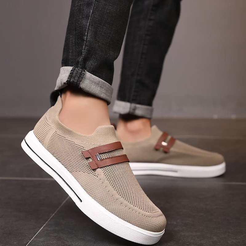 Men's Casual Shoes Walking Casual Outdoor Knit Comfortable Slip Resistant Breathable Loafer Black White Khaki Summer Spring Fall3