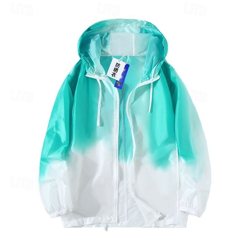 Men's Running Jacket Outdoor Jacket Full Zip Long Sleeve Outerwear Athletic Color Gradient Sun Protection Quick Dry Lightweight UV Cooling Tennis Golf Running Sportswear Activewear Pink Green Gray3