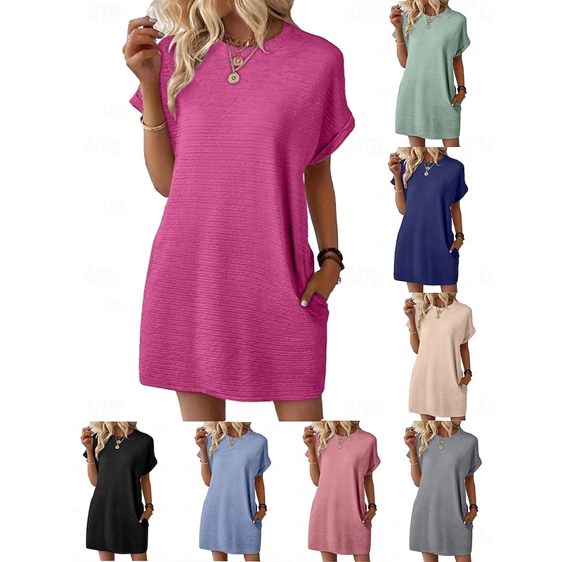Women's Mini Dress Summer Dress Casual Daily Regular Fit Plain Short Sleeve Crew Neck Black Light Green Pink Sky Blue Summer