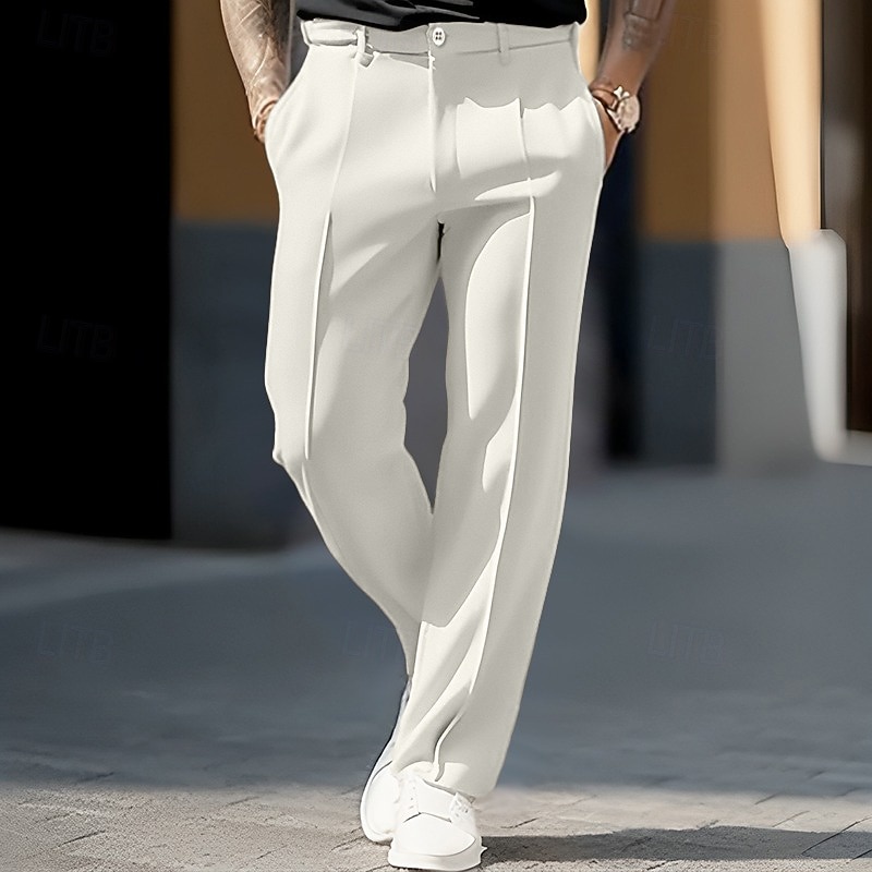 Men's Trousers Dress Pants Slacks Pocket Straight Leg Plain Comfort Soft Wedding Outdoor Daily Fashion Casual Black White