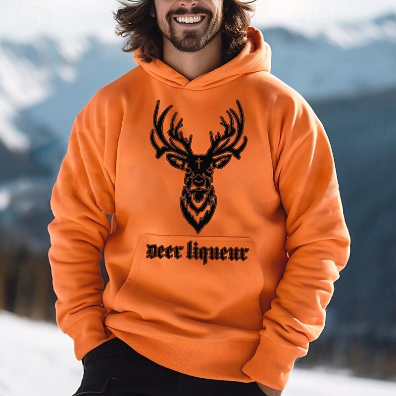 Men's Deer Hoodie Long Sleeve Sweatshirt Oktoberfest Vintage Retro Festival Design Autumn-Winter Collection Orange Brown Green Color Options Designer Graphic Print S M L Sizes Available3