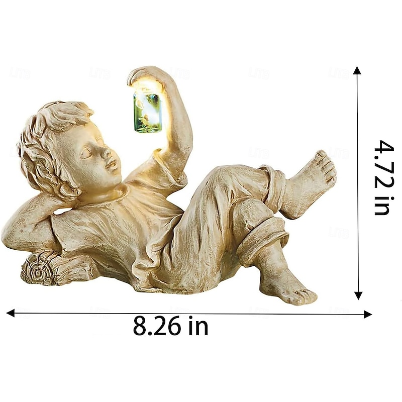 1 Pc Outdoor Solar Landscape Lights Lying Boy Lying Down Girl Glowing Firefly Countryside Courtyard Garden Path Lawn Ornament Light3