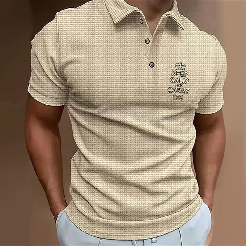 Men's Plain Waffle Polo Shirts Short Sleeve Lapel Fashion Basic Comfortable Athleisure Casual Daily Buttons Soft Summer Fuchsia Purple Brown