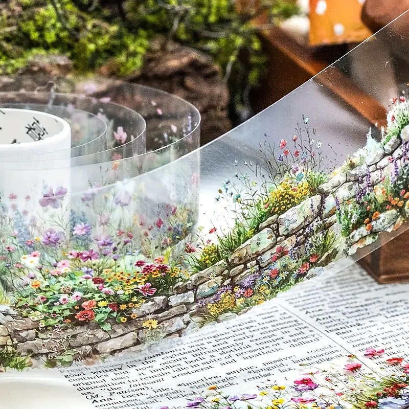 6rolls/bag Plant Landscaping Tape PET Material Green Wildflowers Wall Series Notebook Scrapbook Mobile Phone Shell Photo Frame Photo Collage Material Can Be Used As A Birthday Gift3