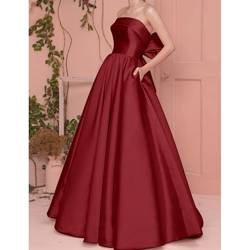 Beach Wedding A-Line Prom Dresses Elegant Dress Wedding Guest Engagement Floor Length Sleeveless Strapless Satin with Pleats4
