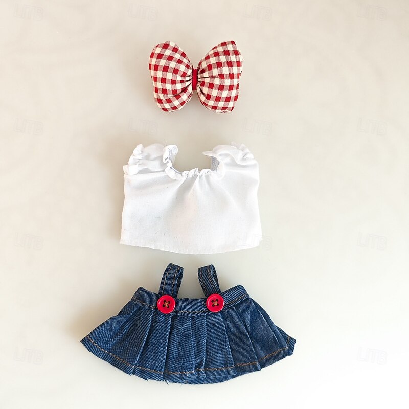 Clothes for 17cm Doll Skirt Set for Dolls 3 Piece Set Hat Skirt Outfit Premium Fashion Cute Dress for 17cm Dolls Accessories (NO Doll)4