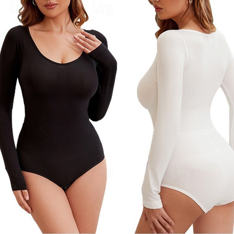 Women Breasted Body Shaper Long Sleeve Plain Elastic Shapewear For Pilates Dance