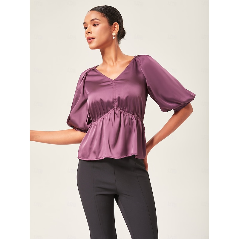 V-Neck Puff Sleeve Peplum Top3