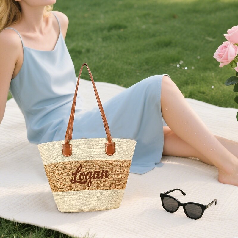 Personalized Beach Bag with Custom Name, Shoulder Tote for Women, Font & Color Options, Summer Gift for Mom, Wife, Girlfriend, Best Friend3