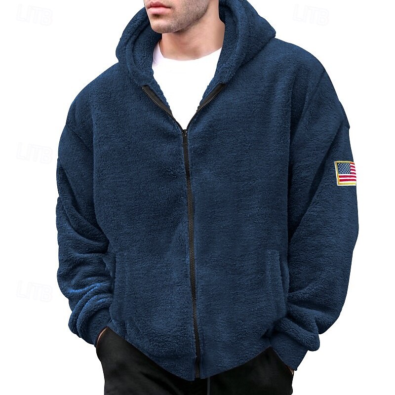 Men's Hoodie Zip Sweatshirt Fleece Hoodie Sherpa Fleece Hoodie Black Navy Blue Khaki Gray Hooded Plain Zip Up Sports & Outdoor Casual Daily Streetwear Cool Sportswear Fall & Winter Clothing Apparel2