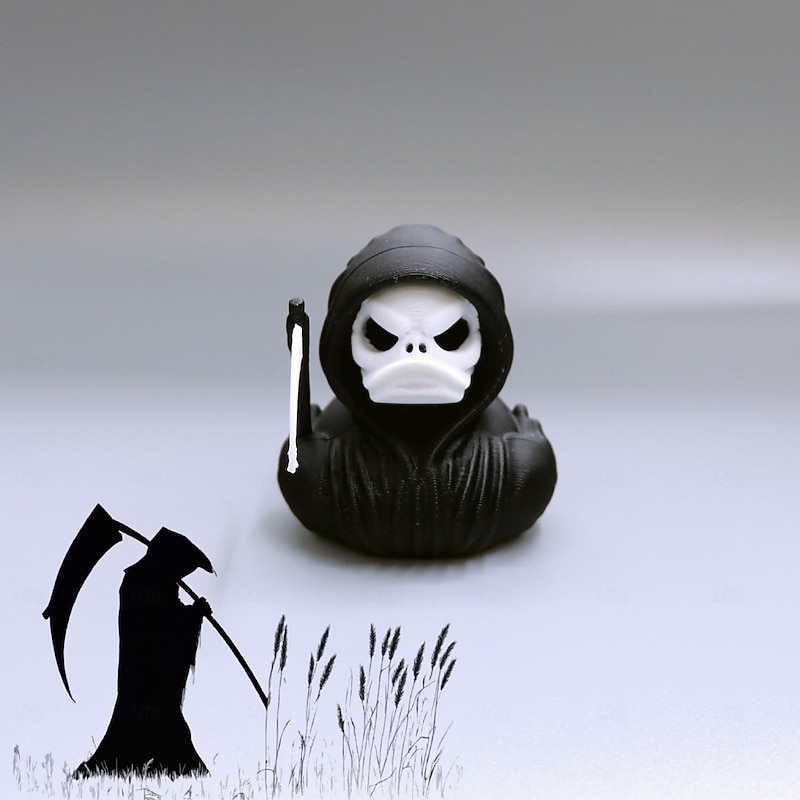Halloween Grim Reaper Duck 3D Printed Figurine, Death Duck Ornament, Spooky Skeleton Duck Statue for Halloween Decor, Gothic Resin Reaper Duck Collectible Gift4