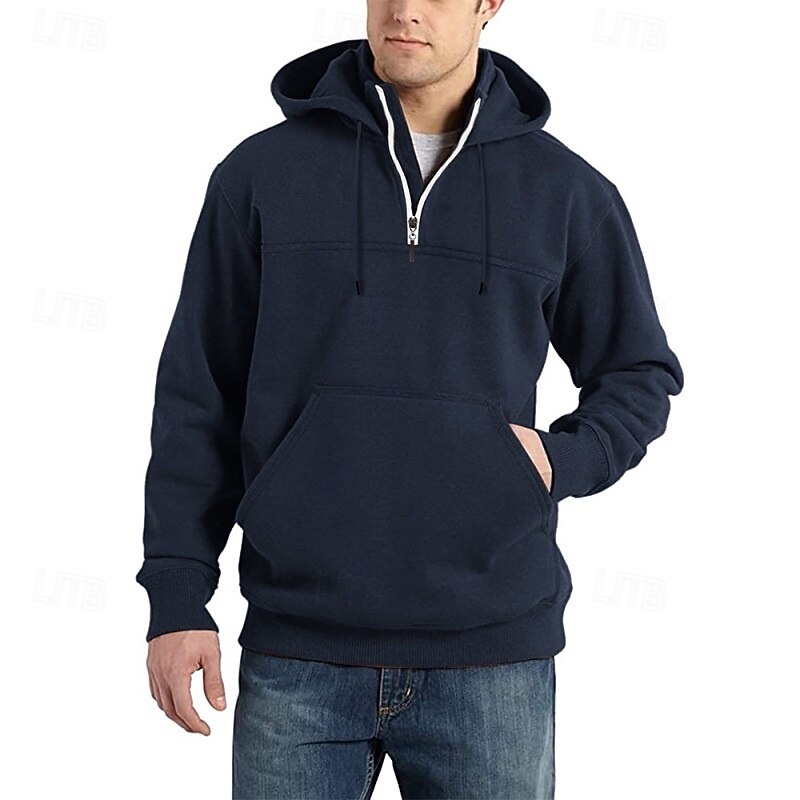 Men's Hoodie Zip Sweatshirt Black Wine Navy Blue Blue Dark Green Hooded Plain Zip Up Front Pocket Quarter Zip Sports & Outdoor Casual Daily Streetwear Cool Sportswear Spring &  Fall Clothing Apparel2