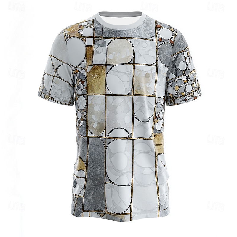 Men's Optical Illusion Abstract 3D T Shirt Short Sleeve T shirt 3D Print Crew Neck Shirt Exaggerated Designer Party Street Casual White Dark Gray Gray Summer Spring All Seasons Clothing Apparel S M L2