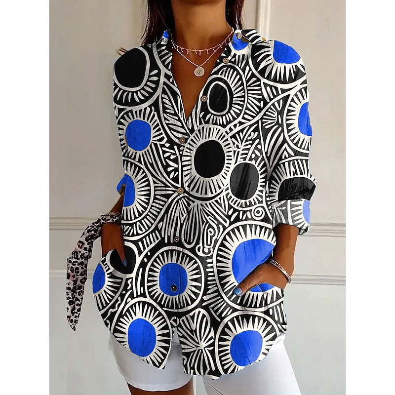 Women's Shirt Button Down Tunic Shirt Collar Long Sleeve Graphic Polka Dot Striped Daily Stylish Casual Regular Tops Work Daily s Print Yellow Blue Purple Orange Spring3