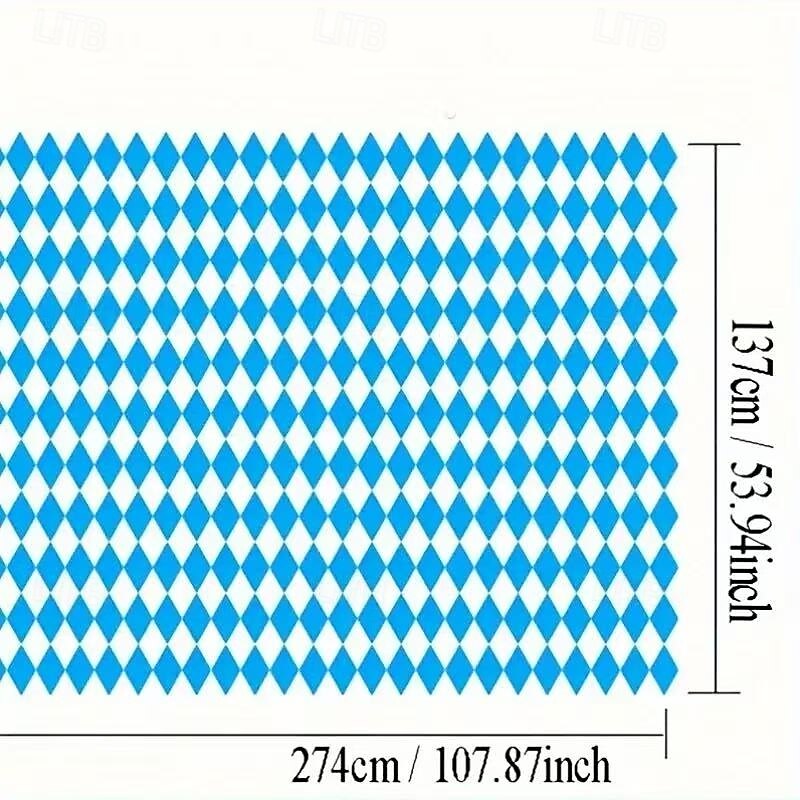 3PCS Oktoberfest Tablecloth 137 x 274cm, Bavarian Flag Blue and White Diamond Rectangular Table Cover for Oktoberfest Themed Party Decorations3