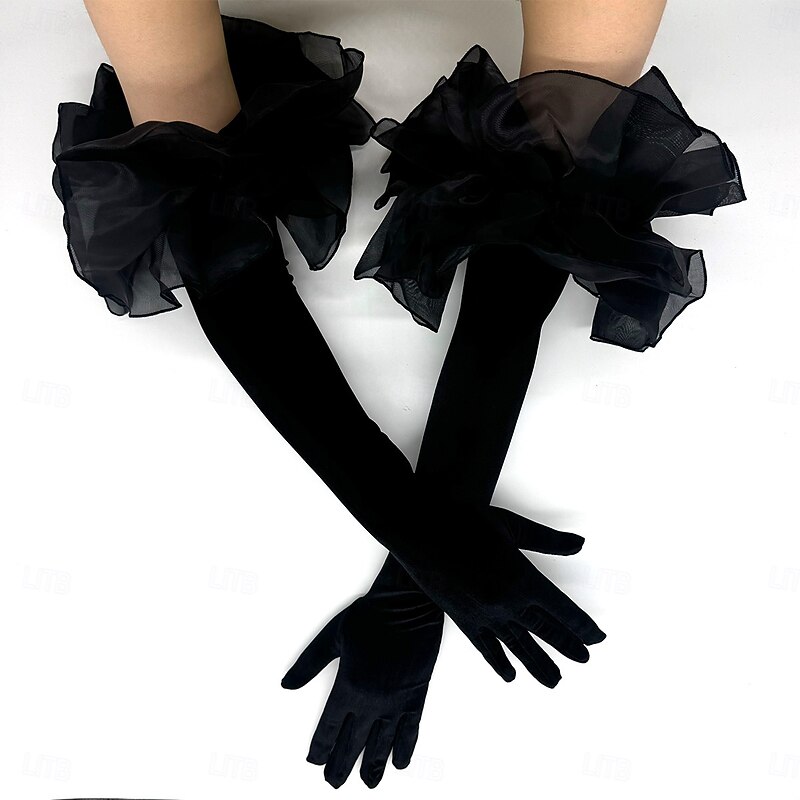 Velvet Elbow Length Glove Elegant With Ruffles Wedding / Party Glove