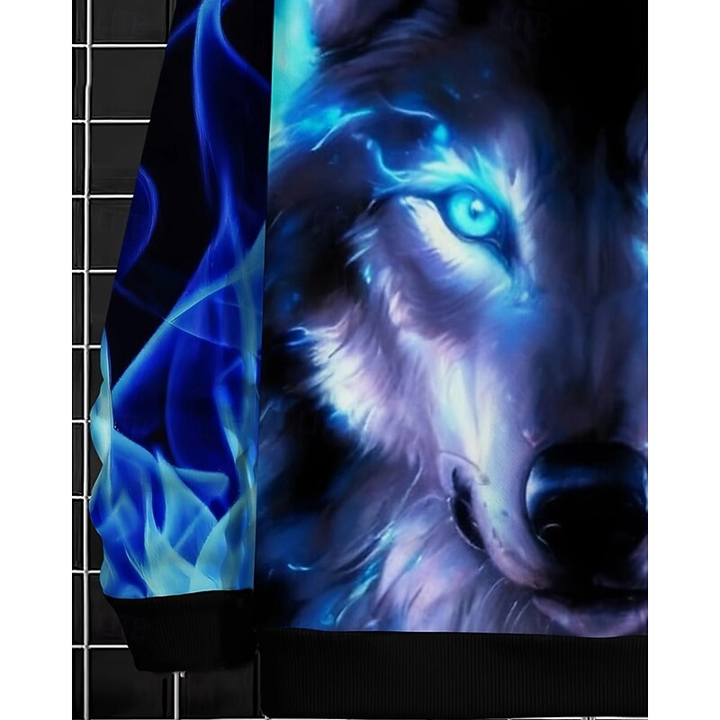 Boys' 3D Wolf Hoodie Long Sleeve Spring Fall Fashion Streetwear Kids 4-12 Years Hooded Outdoor Casual Daily Regular Fit4