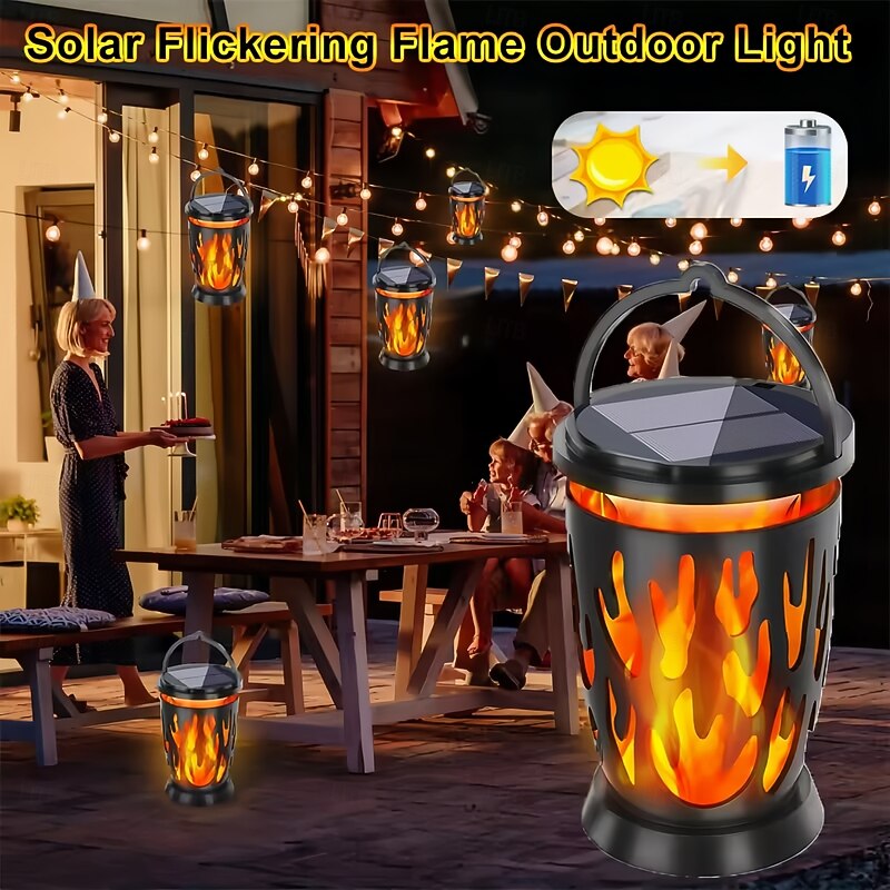 Solar Lanterns Flame Light Outdoor IP65 Waterproof Landscape Lamp Hanging Camping Lights for Courtyard Garden Flickering Flame Decor  1PC