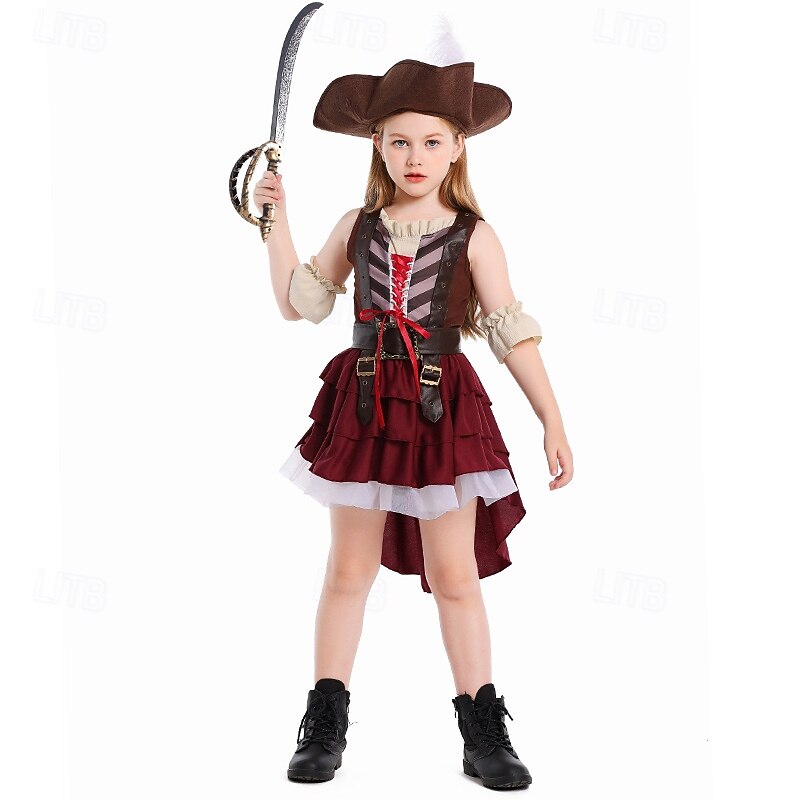 Pirates of the Caribbean Pirate Jack Sparrow Dress Outfits Costume Adventure Movie Cosplay Movie Cosplay for Girls' Kid's Halloween Carnival World Book Day Performance Educational Dress Up School2