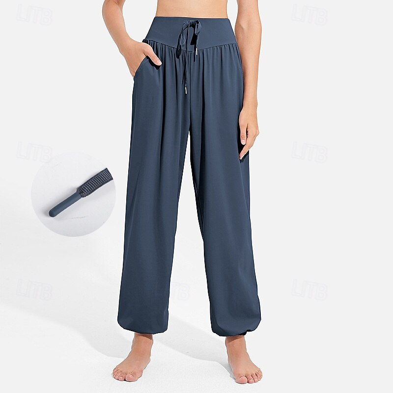 Women's fitness pants Pilates Pants Yoga Pants Drawstring with Pockets Sun Protection Lightweight High Waist Pilates Gym Zumba Bottoms Solid Color Watermelon Red Black Dark Navy Fall Sports Activewear4