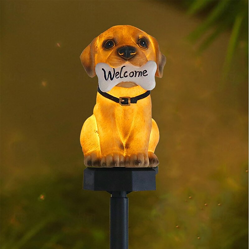 Solar Powered Dog Statue Garden Lights for Yard and Garden Cute Puppy Welcome Waterproof Outdoor Garden Art for Patio Lawn for Halloween2