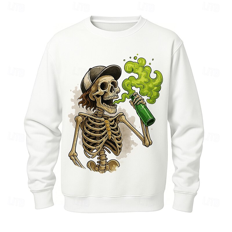 Oktoberfest Men's Skull Beer Sweatshirt Fashion Daily Long Sleeve Crew Neck Black White Crewneck 3D Graphic All Seasons Designer4