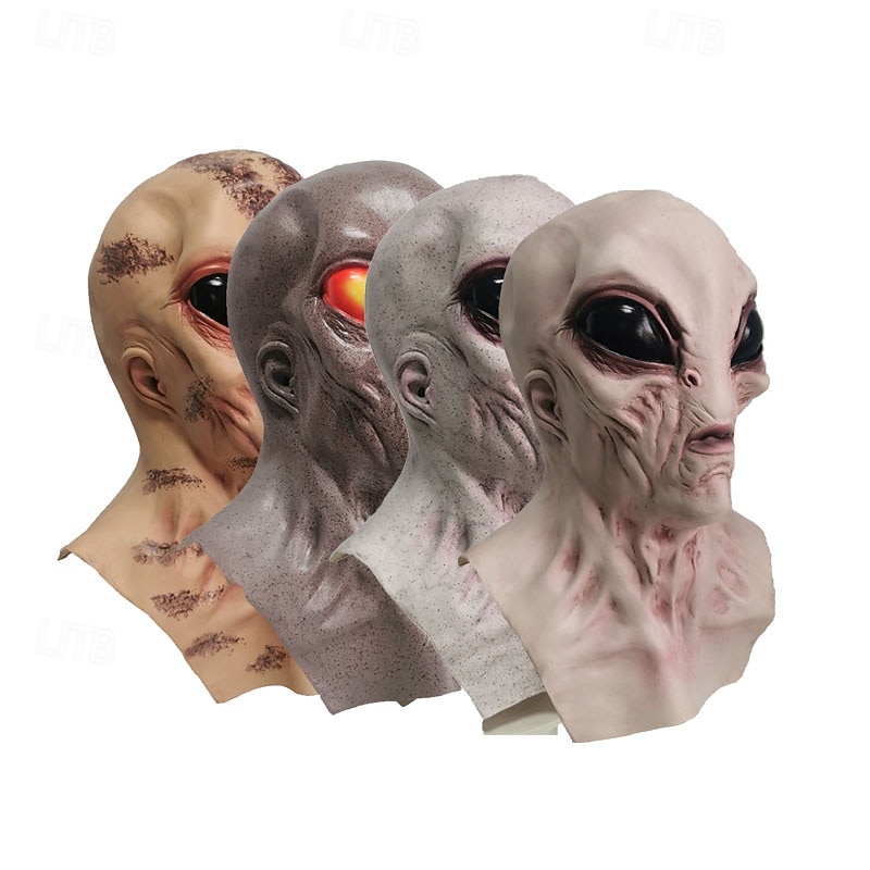 Halloween Scared Alien Mask For Adults Realistic Scary Costumes Latex Face Mask, 4 Color Variants, Extraterrestrial Horror Mask, Spooky Party Prop