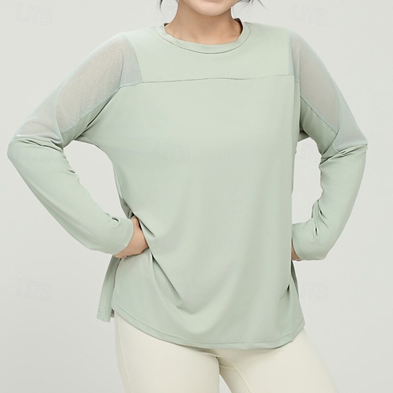 Women's Sports T-shirts Breathable Mesh Long Sleeve Sports Solid Color Top For Gym Athletic Pilates Activewear2