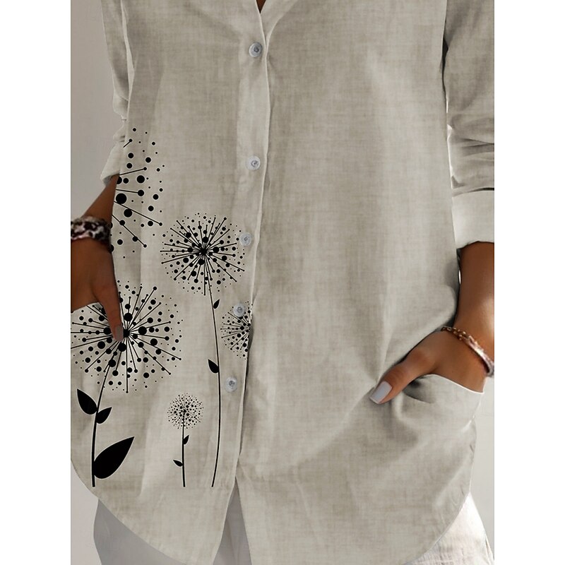 Women's Linen-Inspired Shirts Floral Active Daily Stylish Long Sleeve Shirt Collar Regular Tops Daily Holiday Buttons Print Beige Spring Fall3
