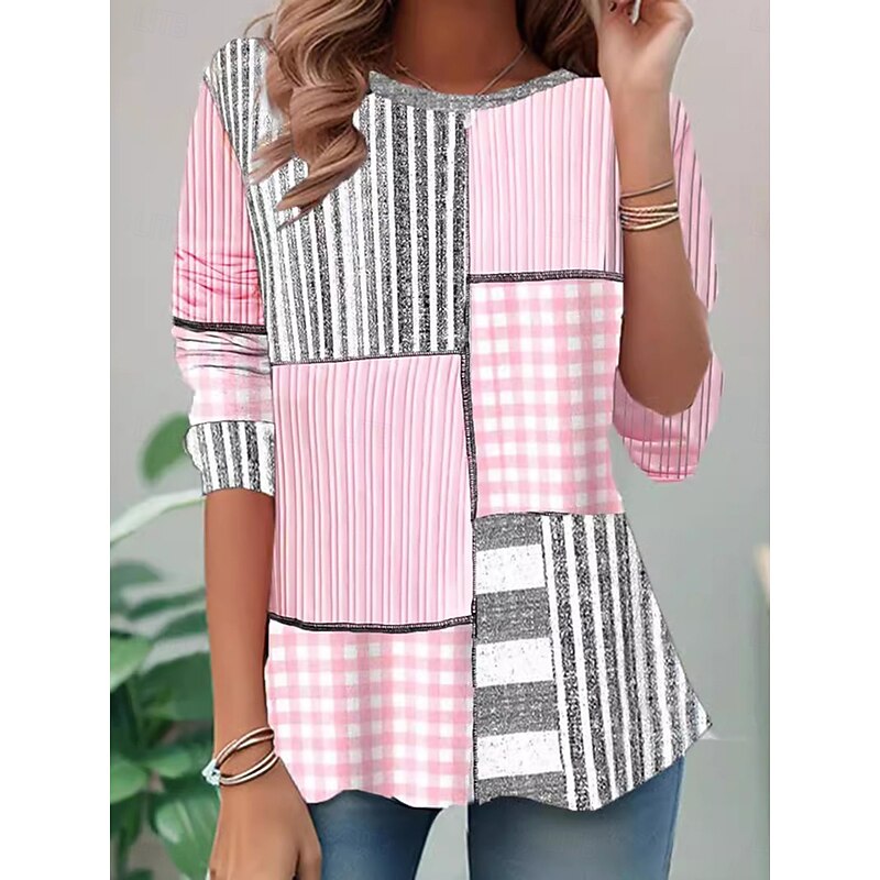 Women's T shirt Crew Neck Long Sleeve Tunic Floral Graphic Casual  Regular Tops Daily Print Pink Sky Blue Orange Fall3