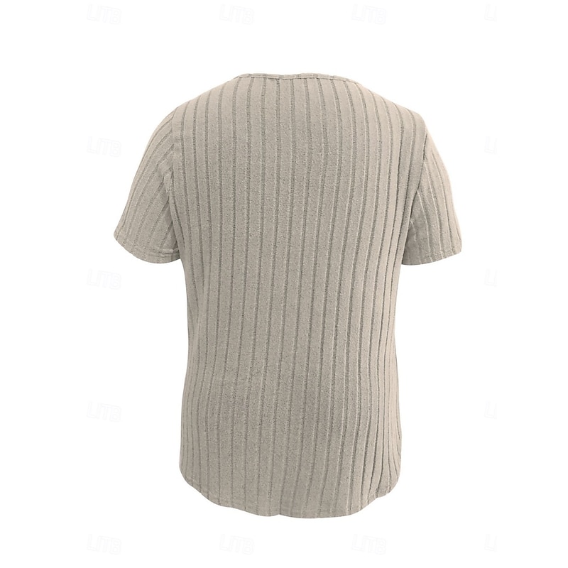 Women's Plus Size Tops T Shirt Solid Color Patchwork Short Sleeve V Neck Fashion Streetwear Casual Daily Weekend Knit Summer Royal Blue Brown2