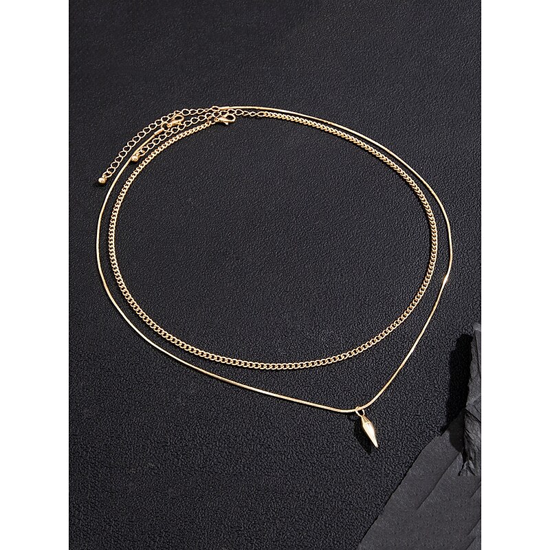 Men's Gold Plated Double Layer Pendant Necklace – Minimalist Cuban Chain and Bullet Charm Jewelry for Streetwear, Parties and Daily Outfits4