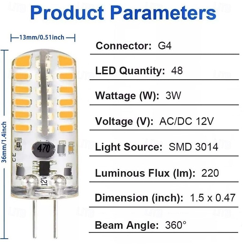 G4 LED Bulbs AC/DC 12V JC Bi-Pin Base Light Bulbs 3W Equiavlent to 30W Halogen Bulb White Warm White Red Blue Green 6Pcs2