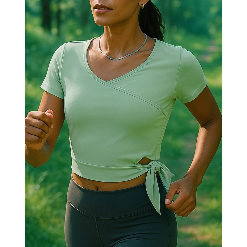 Women's Running T-Shirt Running Top Slim Short Sleeve Tee Tshirt V Neck Solid Colored Quick Dry Lightweight Breathable Tennis Golf Running Sportswear Activewear Black Purple Green3