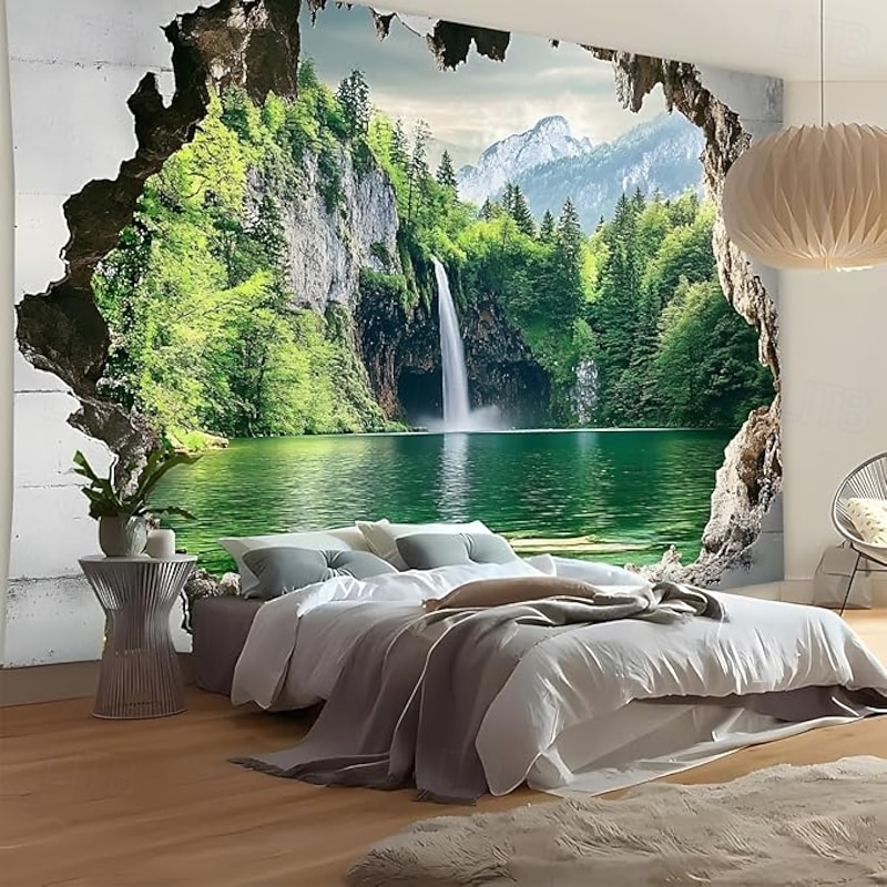 Cave Forest Landscape Hanging Tapestry Wall Art Large Tapestry Mural Decor Photograph Backdrop Blanket Curtain Home Bedroom Living Room Decoration