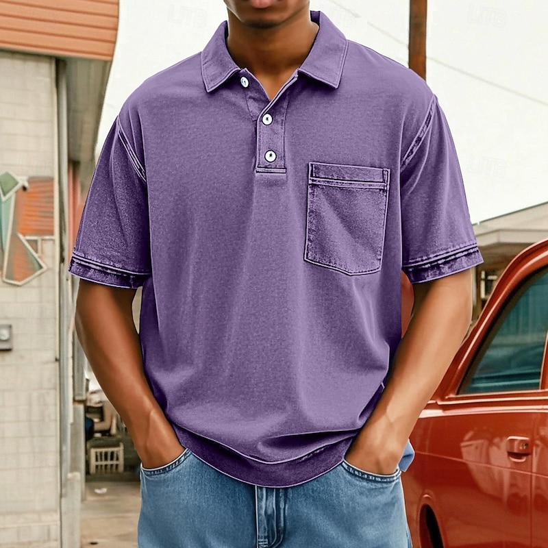 Men's Polo Shirts Golf Shirt Casual Sports Classic Short Sleeve Fashion Cool Plain Pocket Buttons Summer Spring &  Fall Regular Fit Dark Grey Green Purple Navy Blue Brown Light Blue Polo Shirts4