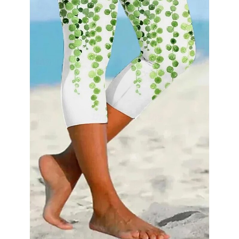 Women's Capri Pants Leggings Vacation Vintage Ethnic Style Calf-Length High Waist Graphic Leaf Gradient Soft Comfortable Breathable Stretchy Vacation Street Causal Sapphire Light Green Fuchsia Summer3