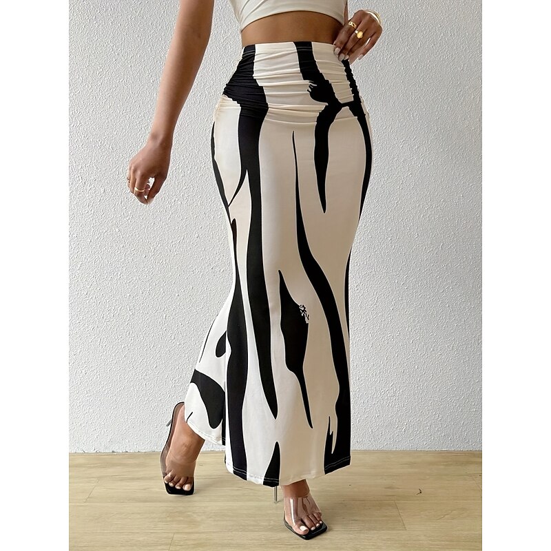 Women's Skirt Bodycon Fashion Casual Maxi High Waist Skirts Floral Print Stretchy Street Daily Blue Fuchsia Apricot Coffee Summer Polyester3