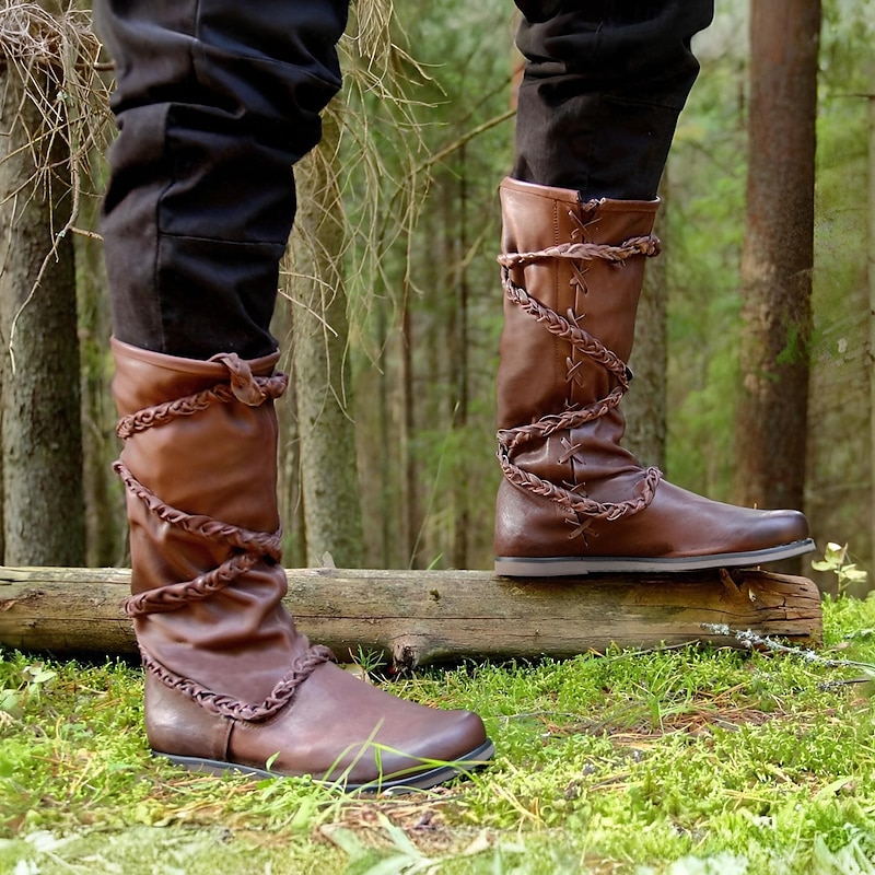 Medieval Renaissance Shoes Boots Knee High Boots Pirate Viking Crusader Plain Fancy Dress Men's Celtic Pirate Halloween Masquerade Party & Evening LARP Ren Faire Adults Adults' Shoes3