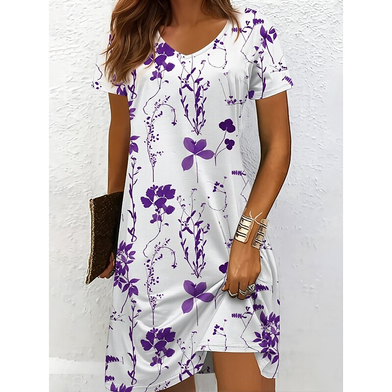 Women's Midi Dress T Shirt Dress Tee Dress Sundress A Line Dress Vacation Casual Beach Beach Regular Fit Floral Graphic Short Sleeve V Neck Black And White Yellow Red Blue Summer Spring4