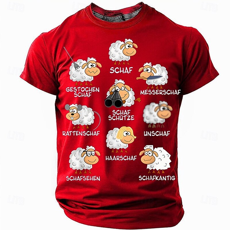 Men's Sheep Funny Slang German T Shirt Short Sleeve T shirt 3D Print Crew Neck Shirt Fashion Daily Basic Street Casual Daily Black Red Blue Summer Spring All Seasons Clothing Apparel S M L XL XXL XXXL4