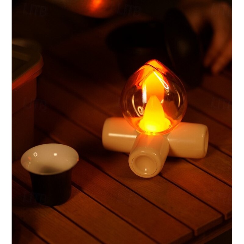 1 Pc tree stump flame lamp, firewood lamp ornament, night light, bonfire lamp, indoor bedside camping, Halloween Christmas decoration, small night light, USB charging2