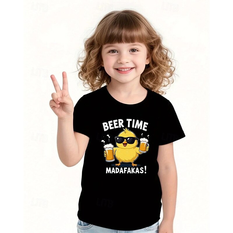 Girls' 3D Graphic Chick T shirt Tee Short Sleeve Summer Spring Fashion Basic Kids 4-12 Years Crew Neck Outdoor Casual Daily Regular Fit4