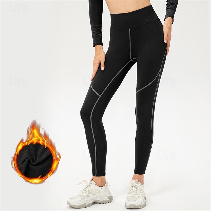 Women's pilates leggings Sports Pants Fitness Leggings Warm High Waist Pilates Gym Zumba Bottoms Solid Color Black Blue Purple Fall Winter Sports Activewear Micro-elastic4
